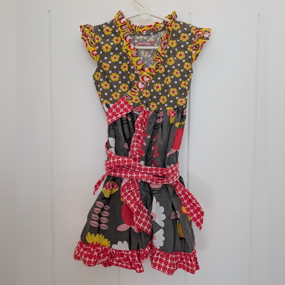 Jelly The Pug Other - Jelly The Pug 4T Brown Floral Wrap Dress with Pink and Yellow Accents